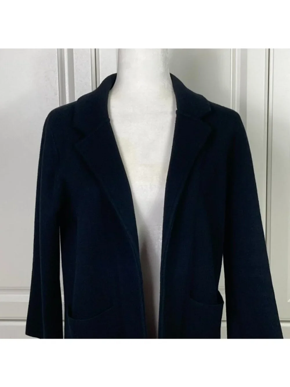 J Crew 365 Sweater Blazer Womens S Sophie Merino Wool Black Open Front Pockets
